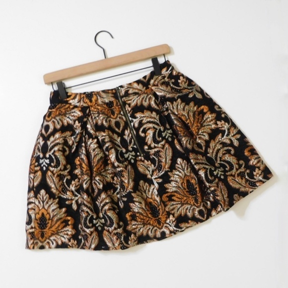 GIANNI BINI Lordice Metallic Brocade Floral Pleated Mini Skirt Festive Party M - Picture 6 of 11